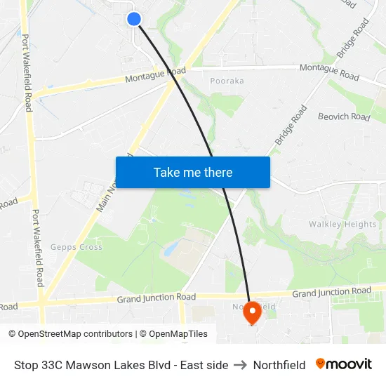 Stop 33C Mawson Lakes Blvd - East side to Northfield map