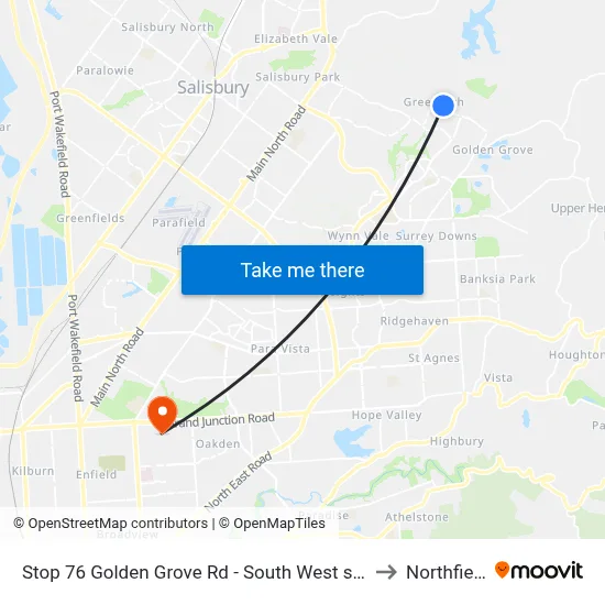 Stop 76 Golden Grove Rd - South West side to Northfield map