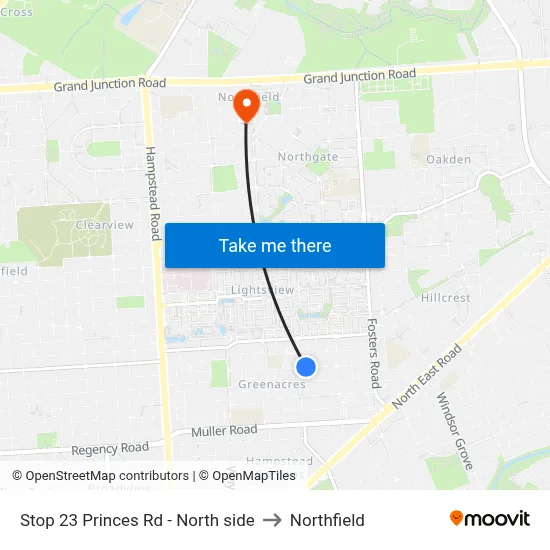 Stop 23 Princes Rd - North side to Northfield map