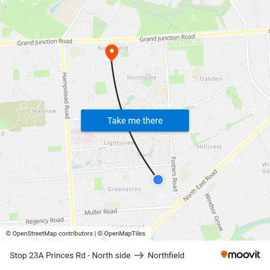 Stop 23A Princes Rd - North side to Northfield map