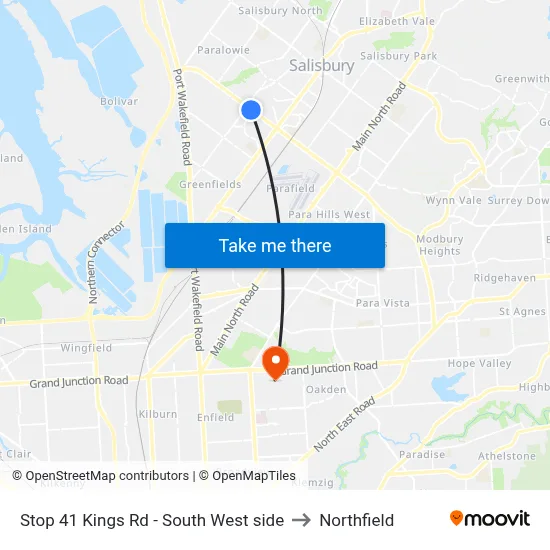 Stop 41 Kings Rd - South West side to Northfield map