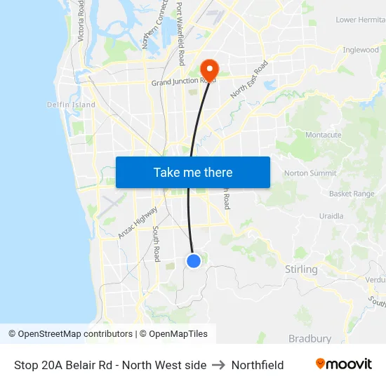 Stop 20A Belair Rd - North West side to Northfield map
