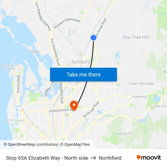 Stop 65A Elizabeth Way - North side to Northfield map