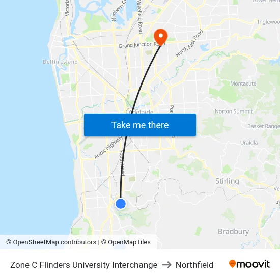 Zone C Flinders University Interchange to Northfield map