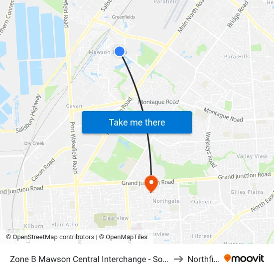 Zone B Mawson Central Interchange - South side to Northfield map