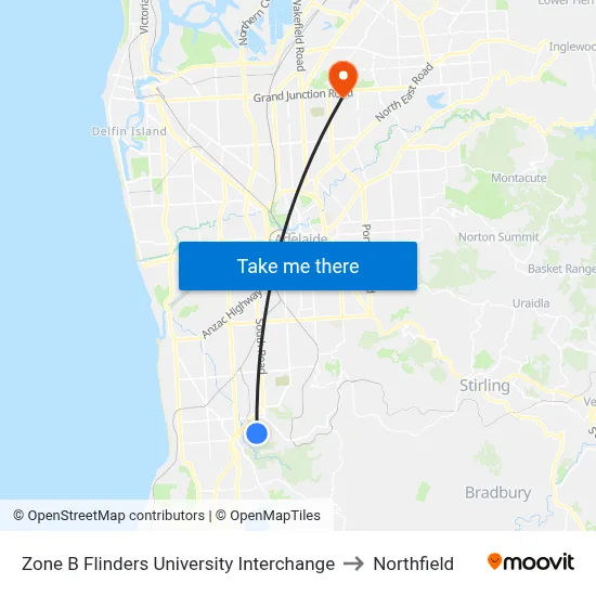 Zone B Flinders University Interchange to Northfield map