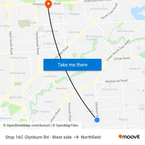 Stop 16C Glynburn Rd - West side to Northfield map