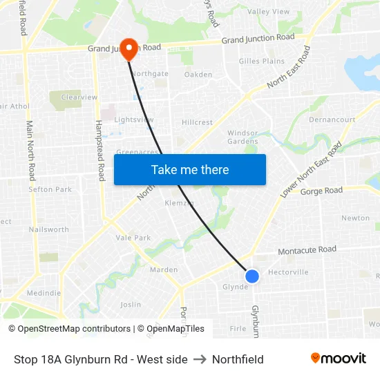 Stop 18A Glynburn Rd - West side to Northfield map