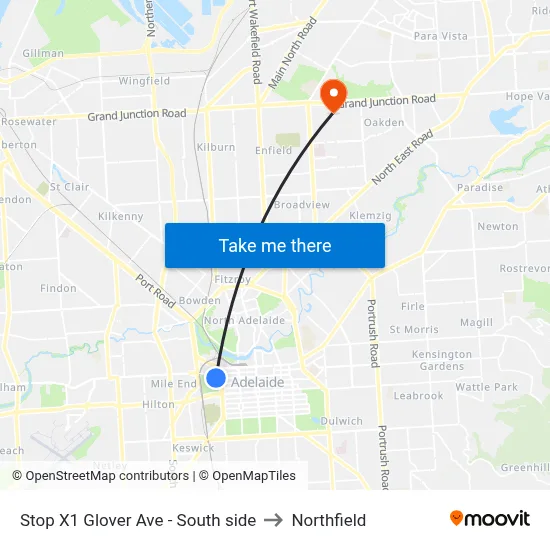 Stop X1 Glover Ave - South side to Northfield map
