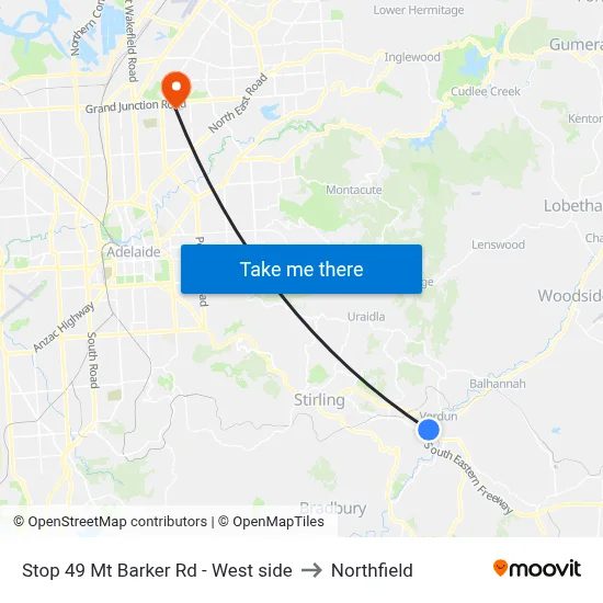 Stop 49 Mt Barker Rd - West side to Northfield map