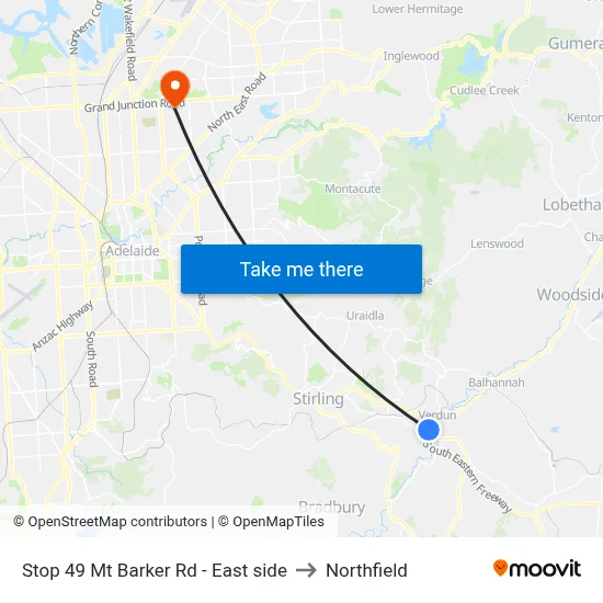 Stop 49 Mt Barker Rd - East side to Northfield map