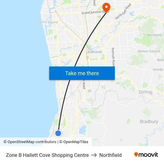 Zone B Hallett Cove Shopping Centre to Northfield map