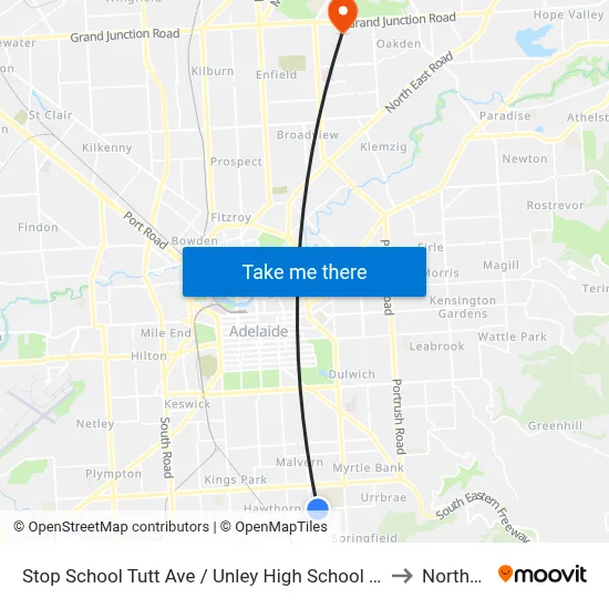 Stop School Tutt Ave / Unley High School - South side to Northfield map