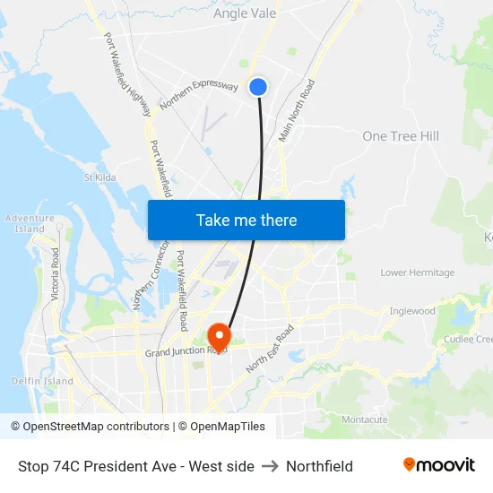 Stop 74C President Ave - West side to Northfield map