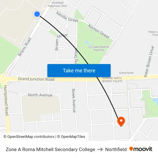 Zone A Roma Mitchell Secondary College to Northfield map