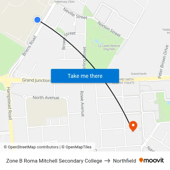 Zone B Roma Mitchell Secondary College to Northfield map