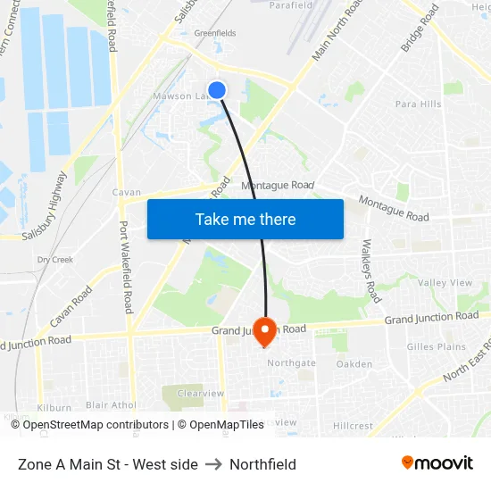 Zone A Main St - West side to Northfield map