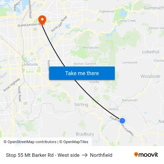 Stop 55 Mt Barker Rd - West side to Northfield map