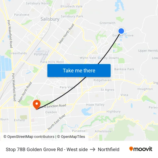 Stop 78B Golden Grove Rd - West side to Northfield map