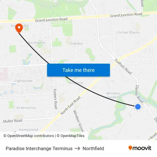 Paradise Interchange Terminus to Northfield map