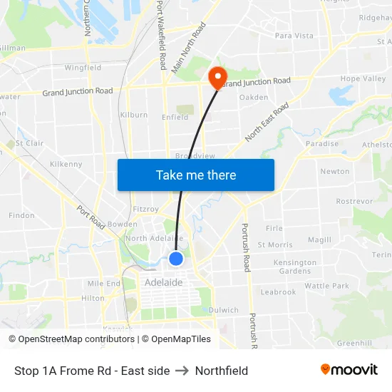 Stop 1A Frome Rd - East side to Northfield map