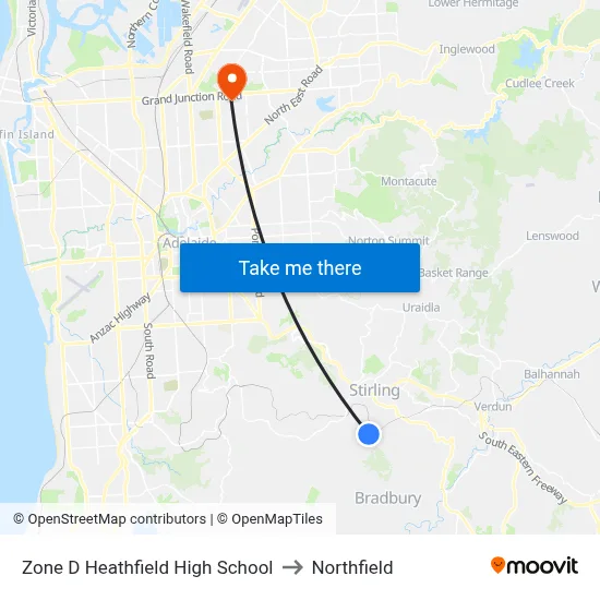 Zone D Heathfield High School to Northfield map