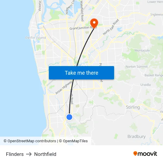 Flinders to Northfield map