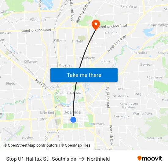 Stop U1 Halifax St - South side to Northfield map