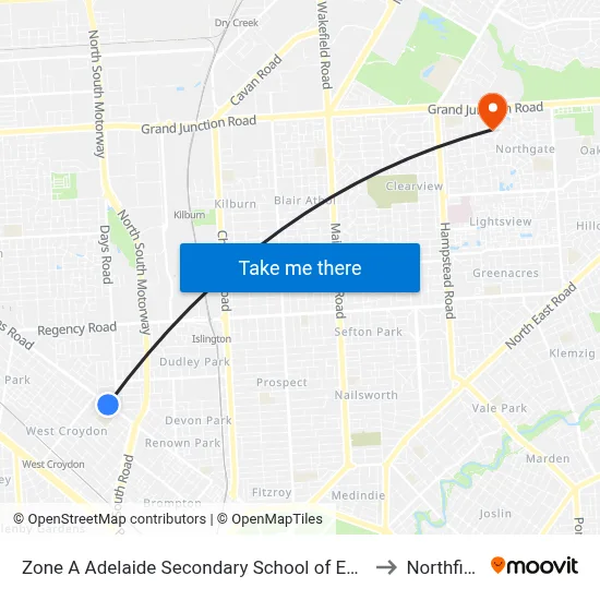 Zone A Adelaide Secondary School of English to Northfield map