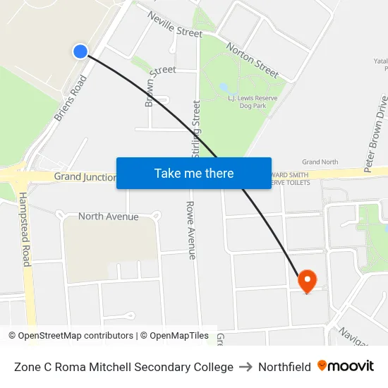 Zone C Roma Mitchell Secondary College to Northfield map