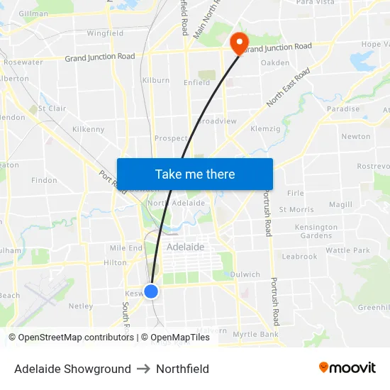 Adelaide Showground to Northfield map