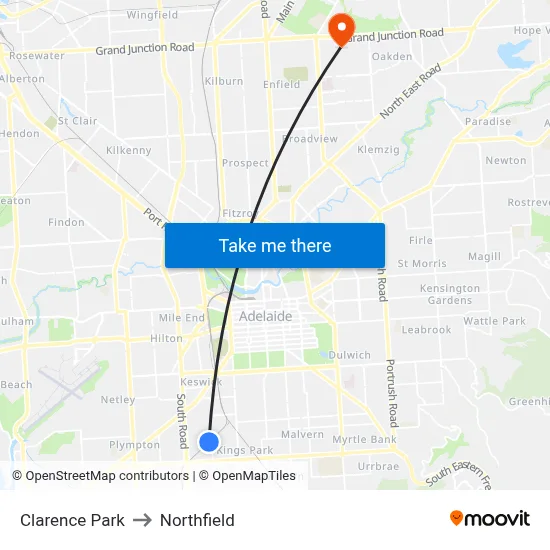 Clarence Park to Northfield map