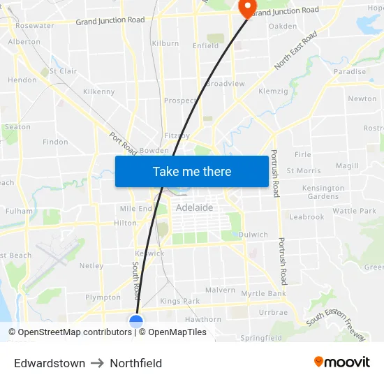 Edwardstown to Northfield map
