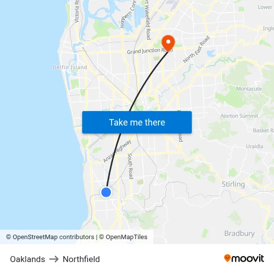 Oaklands to Northfield map