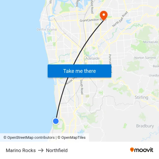 Marino Rocks to Northfield map