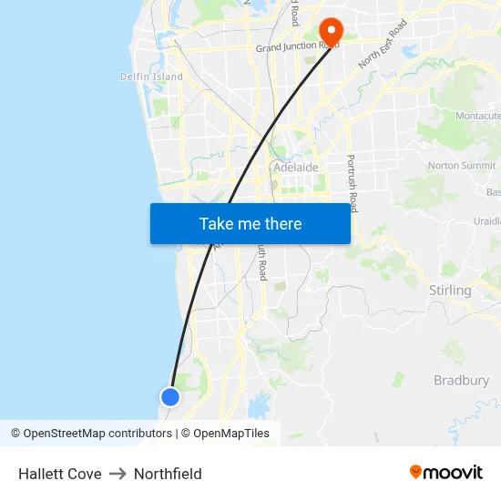 Hallett Cove to Northfield map