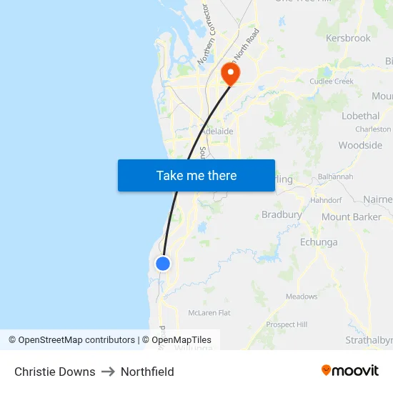 Christie Downs to Northfield map