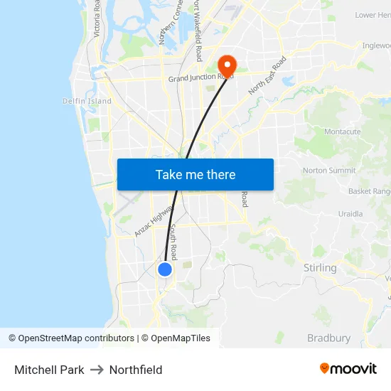 Mitchell Park to Northfield map