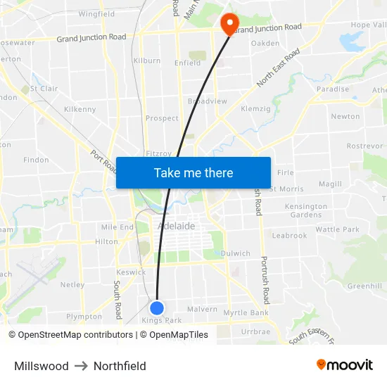 Millswood to Northfield map