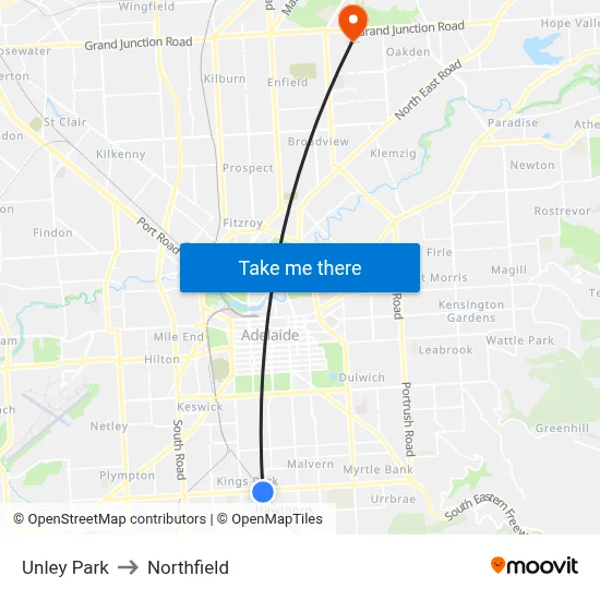 Unley Park to Northfield map
