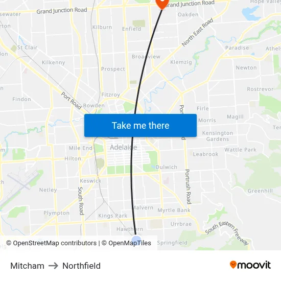 Mitcham to Northfield map