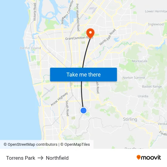 Torrens Park to Northfield map