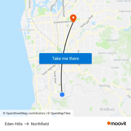 Eden Hills to Northfield map