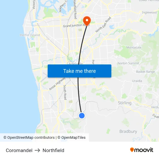 Coromandel to Northfield map