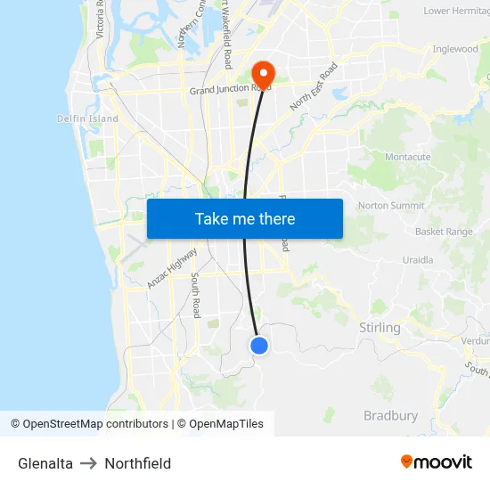 Glenalta to Northfield map