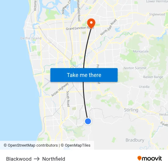 Blackwood to Northfield map