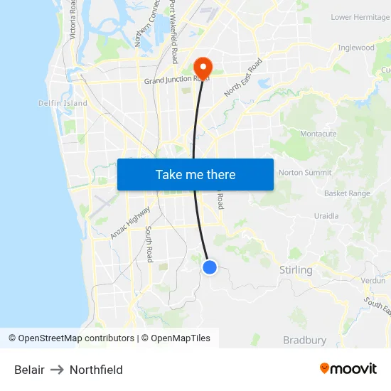 Belair to Northfield map