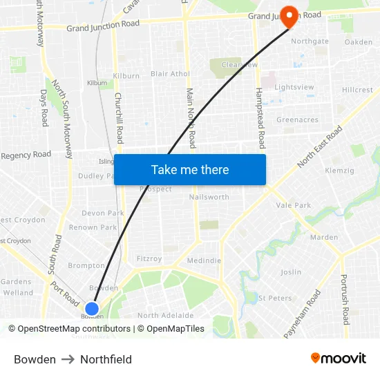 Bowden to Northfield map