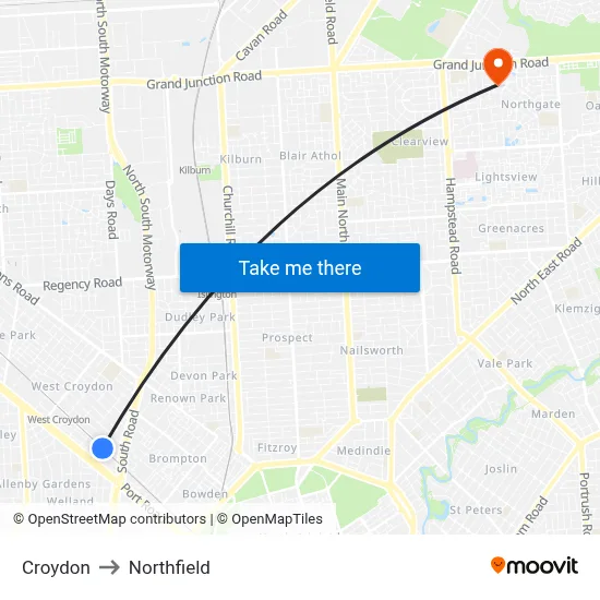 Croydon to Northfield map