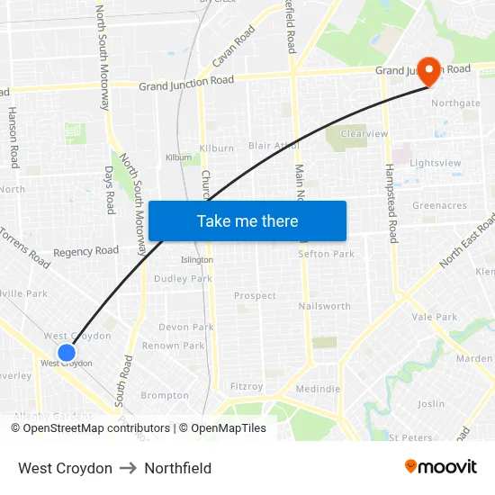 West Croydon to Northfield map